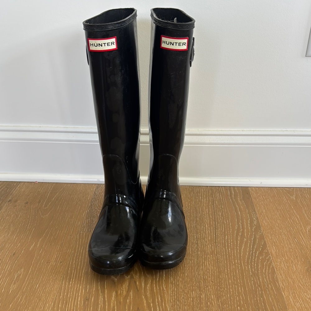 Hunter Glossy Black Tall Boots